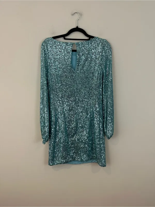 Alexia Admor Turquoise Blue Sequin Long Sleeve Mini Dress Size XS - Image 7