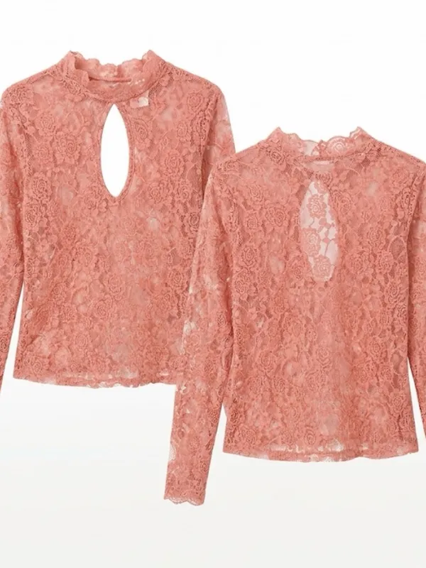 Girls Lace Long-Sleeve Top - Dusty Rose - Image 2