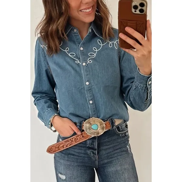 Embroidered Western Denim Top - XL - Image 2
