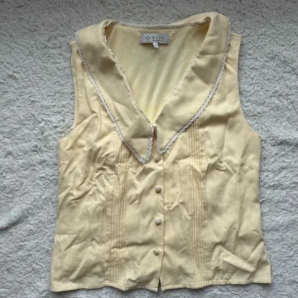 WAYF Linen Blend Butter Yellow Coquette Top Size Small - Image 5