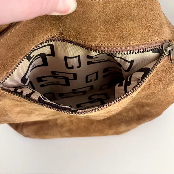 Vintage Y2K 90s Guess Tan Suede Fringe Western Bohemian Hobo Bag - Image 6