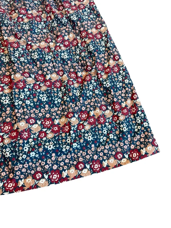 Ivy City Co Navy Burgundy Floral Smocked Midi Dress Boho Chic Day Medium Women's - Image 6