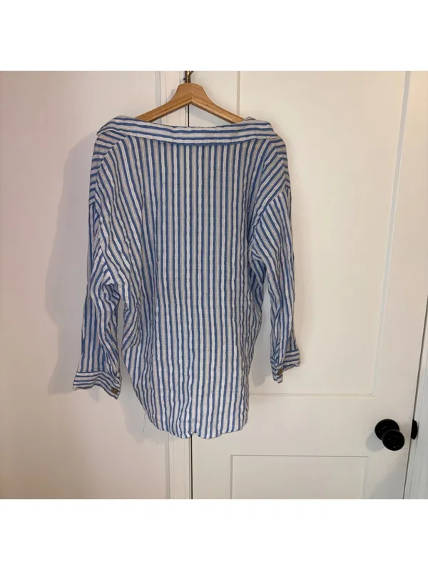 ZARA NWOT $59 Woman’s S Blue and White Striped Button-Up Blouse Size Small - Image 4