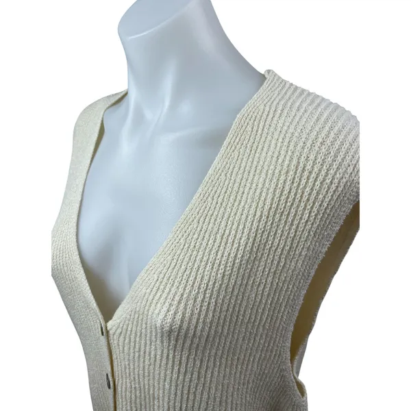 Zara Women's Cream V Neck Sleeveless Button Down Cardigan Sweater Vest Top Sz XL - Image 4