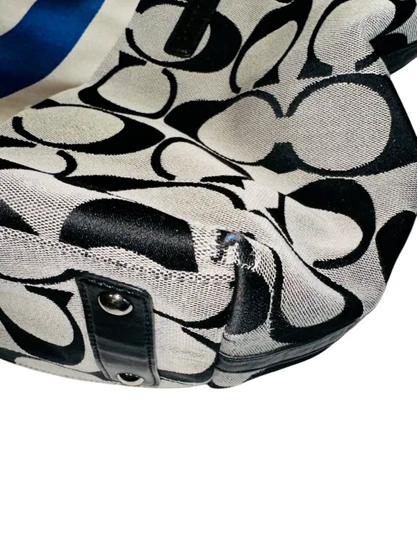 Coach Black/Gray/Blue Signature Stripe Hampton Weekend Stripe Tote - Image 11
