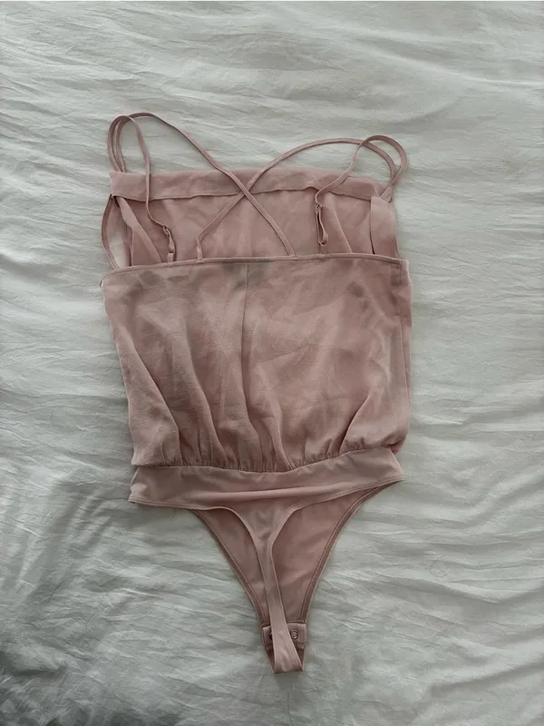 Express Blush Pink Strappy Bodysuit with Cross-Back - Image 4