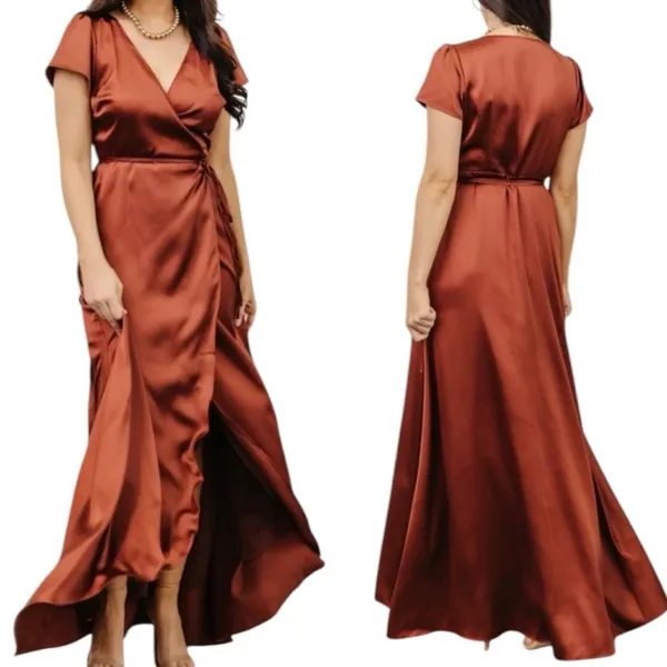 Baltic Born Maxi Wrap Dress Short Sleeve Burnt Orange Satin Women’s Size XXL - Image 12