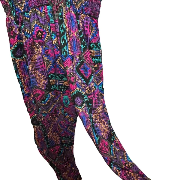 VTG En Focus Geometric Jumpsuit Purple L Rayon Southwestern Boho 90s USA Made - Image 9