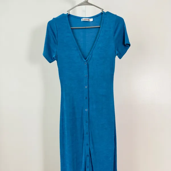 Morning Mist sz 10‎ Blue Button Front Maxi Dress Short Sleeve Fairy Feminine - Image 2