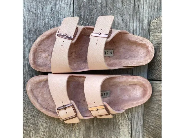 Birkenstock Arizona Shearling Sandals Desert Dust Light Rose Narrow Fit 42 - Image 3