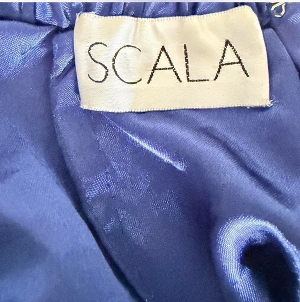 Scala Y2K Midnight Blue Silk Beaded Backless Halter Gown - Image 7