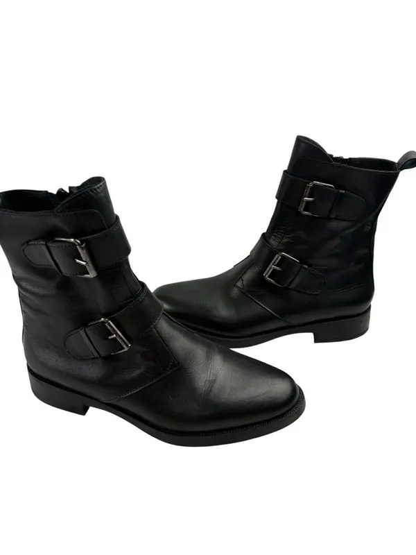 *Emanuel Crasto Womens Brown Italian Leather Moto Biker Buckle Classic Boots 40 - Image 3
