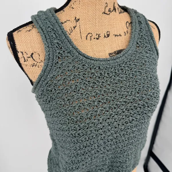 Aerie Chunky Open Knit Crochet Tank Top‎ Green Scoop Neck Small Folklore Indie - Image 5