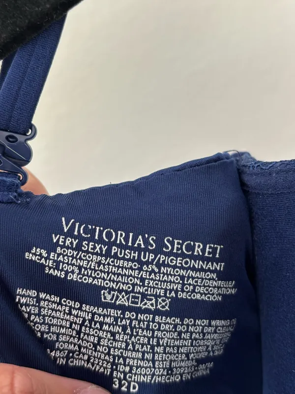 Victoria’s Secret Blue Lace Satin Very Sexy Push Up Bra Adjustable Straps 32D - Image 4