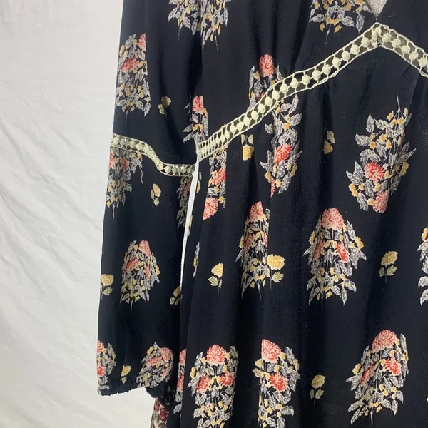 Funky Soul Long Sleeve Boho Hippie Black Floral Dress Size Medium - Image 5