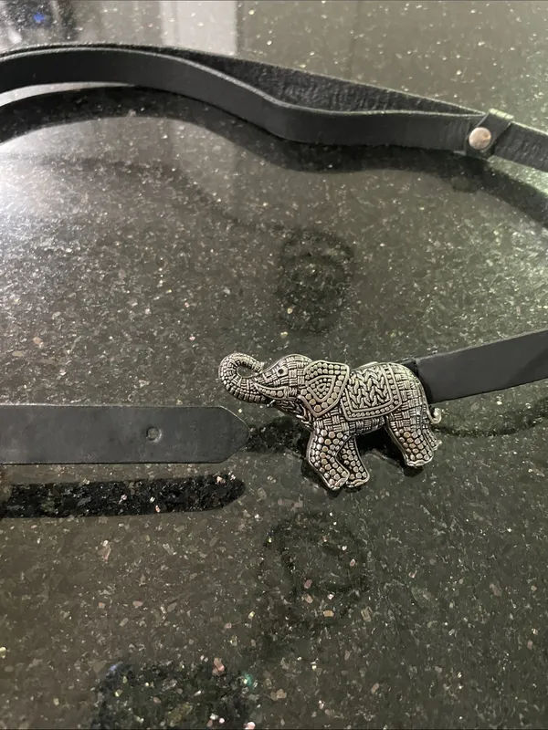 Chico’s Vintage Adjustable Slide Leather Belt With Silver Elephant 🐘 Buckle M/L - Image 6