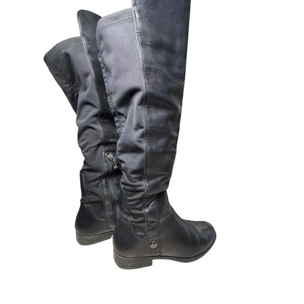 Anne Klein Black Leather Over The Knee Boots Mixed Media Flat Riding Boot 6.5 - Image 3