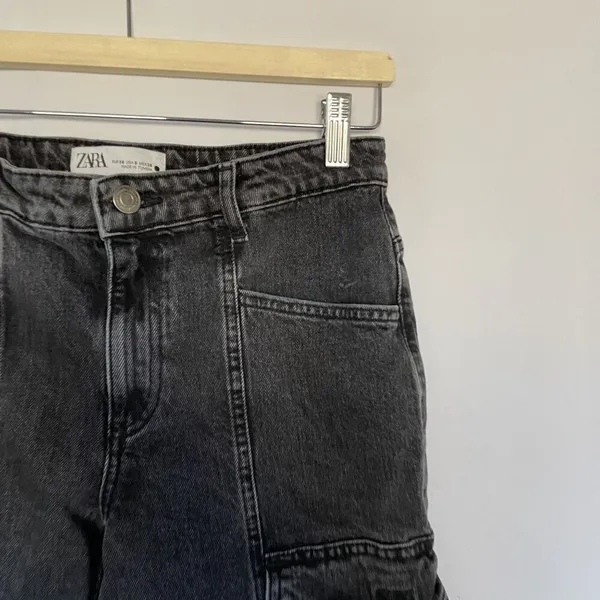 Zara black jeans cargo‎ pants denim many pockets women's size 6 casual boho - Image 2