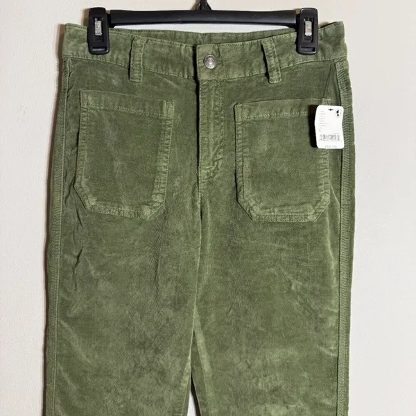 Free People High Time Velvet Kick Flare Pants Women's 6 Chive Green Festival NWT - Image 8