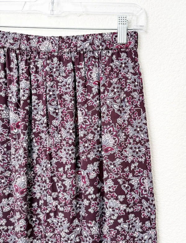 [Abercrombie & Fitch] Purple Floral Paisley Print Lace Trim Midi Skirt Sz Medium - Image 8