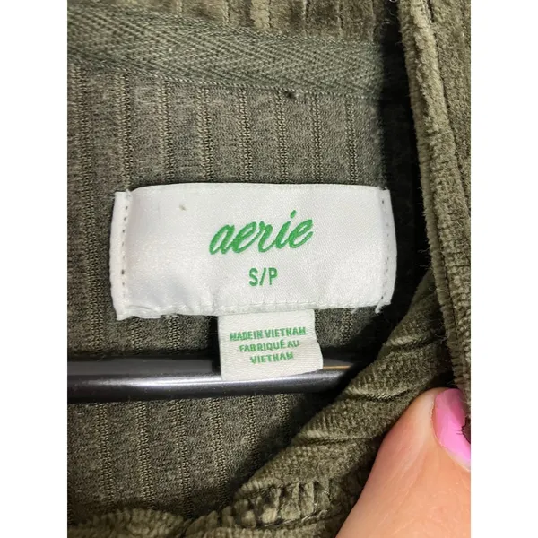Aerie groove-on velour Hoodie Women‎ S Olive Green Excellent Cropped Oversized - Image 6