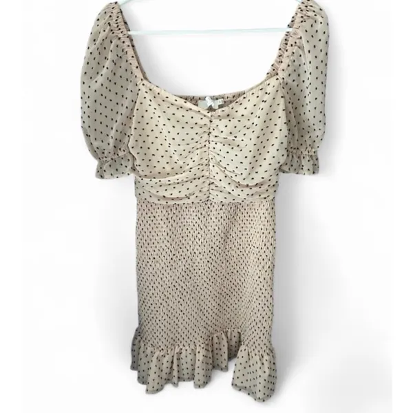Astr The Label Cream and Black Polka Dot Mini Dress M - Image 5