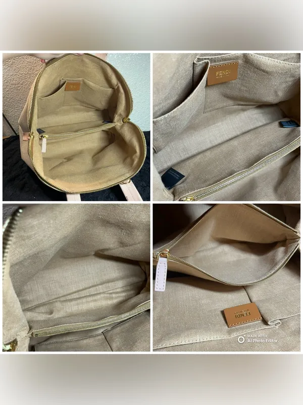Fendi Chameleon Large Tote Bag 8BL114 Pink Leather Beige Canvas 2-Way Satchel - Image 10