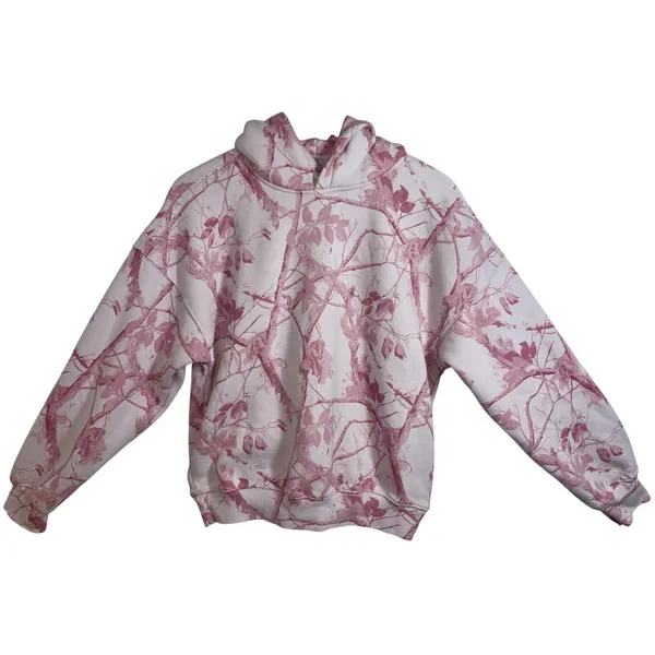 Abercrombie & Fitch Soft AF White Pink Camo Fleece Long Sleeve Hoodie Top Size M - Image 2