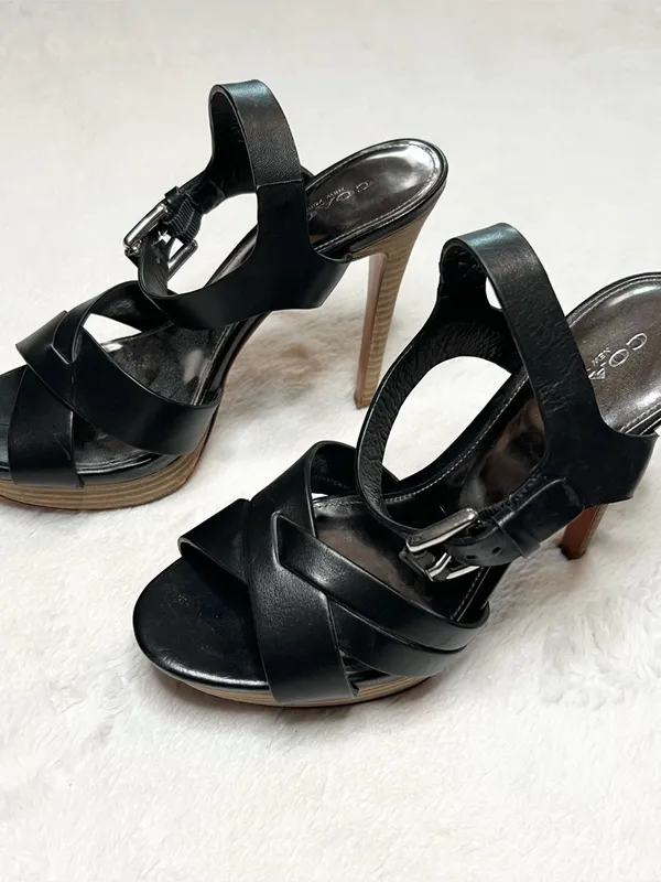 Coach Black Vegan Leather Crisscross Platform Stiletto Heel Dani Sandals Size 6 - Image 5