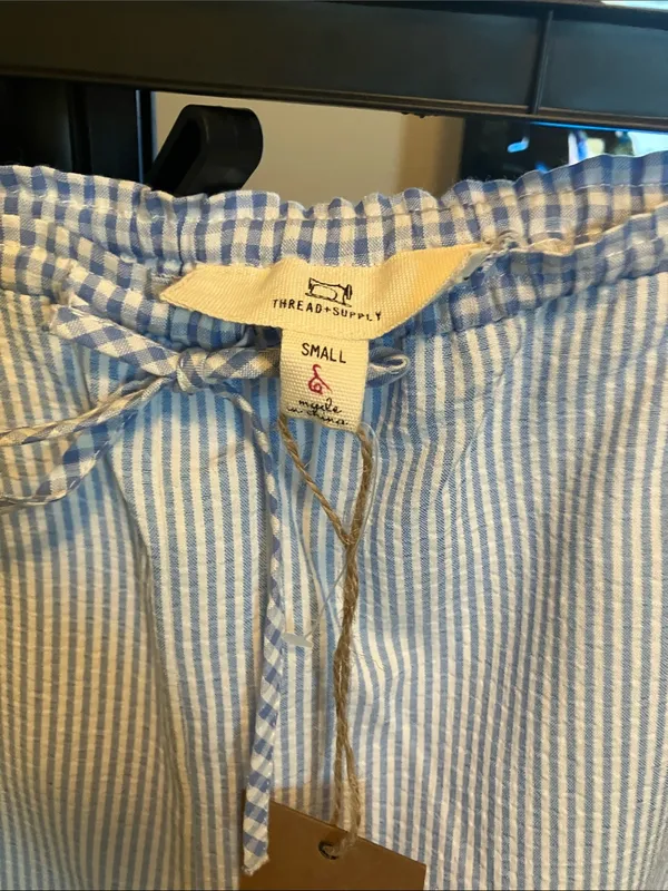 Thread & Supply Light Blue & White Pinstripe Wide-Leg Drawstring Pants - Image 6