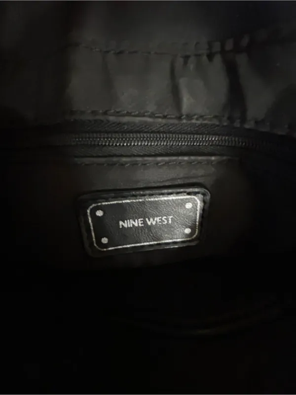 Nine West Black Leather Shoulder Bag Purse with Tassel Detail - Image 9