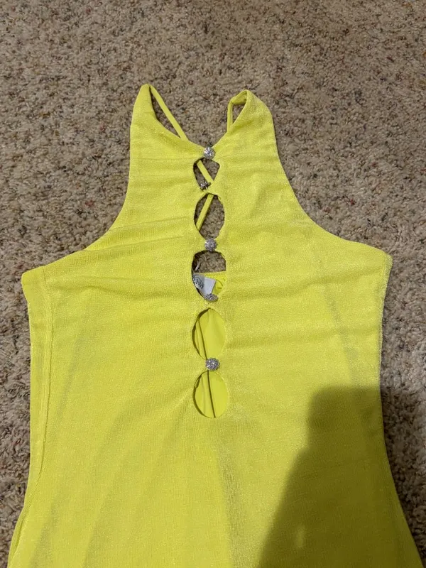 Oh Polly Cut Out Bodycon Mini Dress in Lime - Image 4