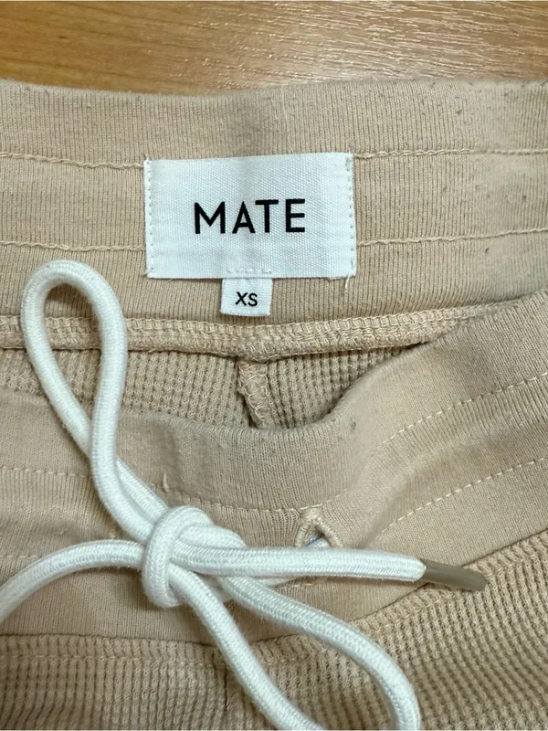 MATE The Label Cropped Wide Leg Waffle Knit Sweatpants in Beige Size XS - Image 4