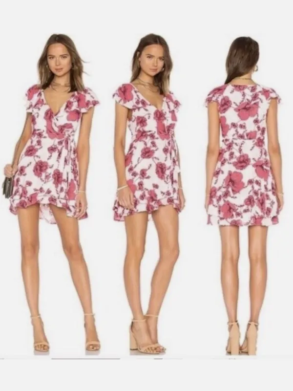 Free People French Quarter Floral Print Mini Wrap Dress Womens Sz S Boho Beach - Image 2