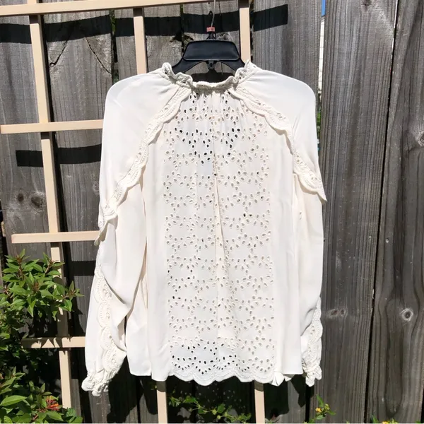 REISS Flora Broderie Scalloped Sleeves Ivory Cream Top Blouse 4 - Image 4
