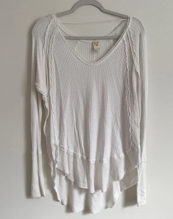 Free People We The Free Thermal Long Sleeve Top Size Small white Cochineal Knit - Image 3
