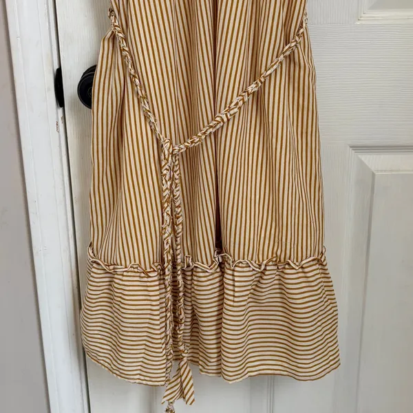 Hem & Thread Striped Ruffle Hem Spaghetti Strap Dress with Tie Waist - Image 3