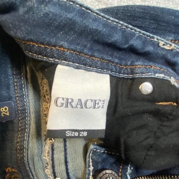 Grace in LA Jeans Womens 28 Blue Embroidered Sequin Pocket Western Distressed - Image 8