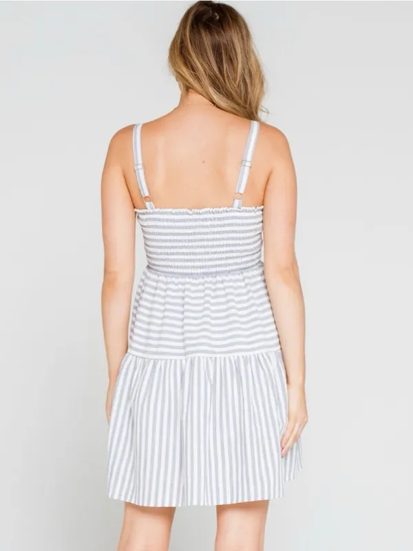 NWT Lumière x Urban Outfitters Blue Stripe Smocked Linen Mini Dress Size Small - Image 3