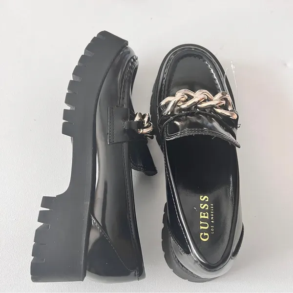 Guess Women's Hillford Shiny Black Faux Leather Platform Chunky Loafers Sz 7.5 - Image 4