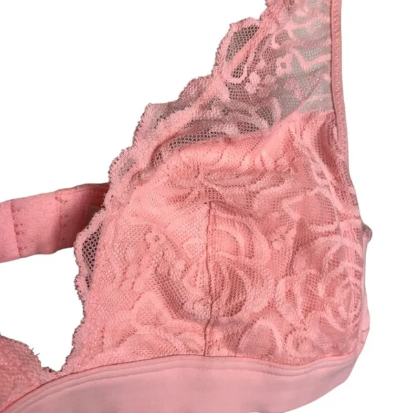 Victoria's Secret Pink Women's Medium Bralette Lace Plunge Pink Floral Feminine‎ - Image 2