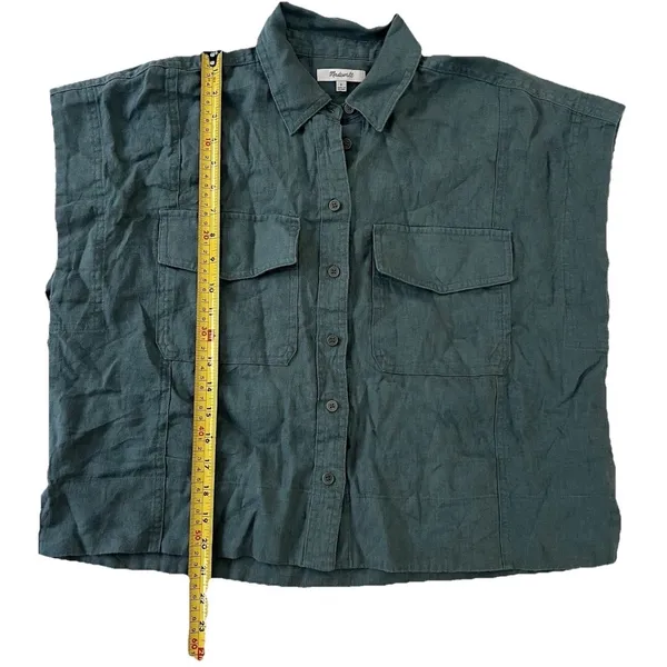 Madewell Womens Flap-Pocket Button Up Linen Shirt S Distant Mineral Quiet Luxury - Image 9