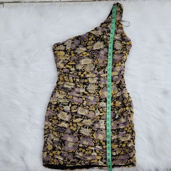 ZARA One Shoulder Floral Mini Dress‎ Size XS Metallic Ruched Multicolor NWT - Image 8