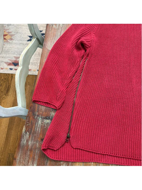 Habitat Clothes To Live In Red Chunky Knit Side Zip Mock Neck Tunic Sweater XL - Image 3
