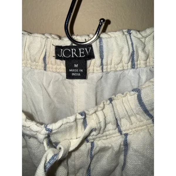 J.Crew Soleil Pant whiteblue stripe linen wide leg draw string CK022 M Lagenlook - Image 4