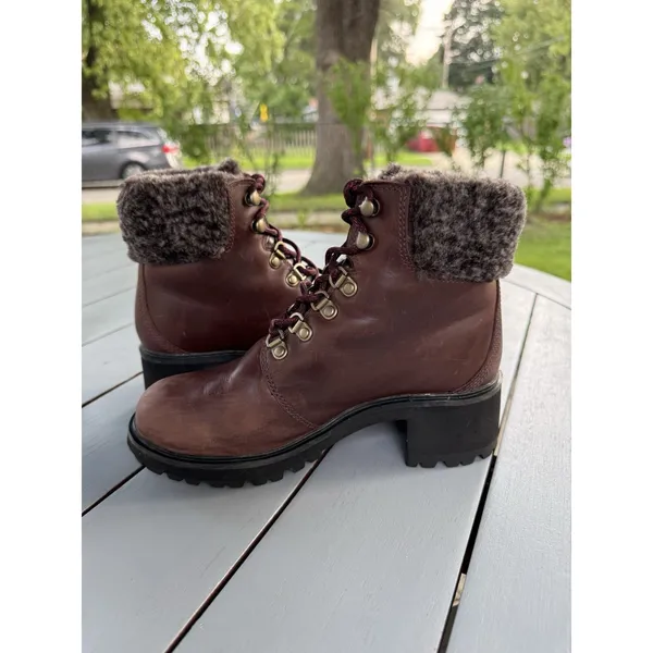 Timberland Women Size 5.5 Kinsley Waterproof Brown Leather Faux Fur Ankle Boot - Image 6