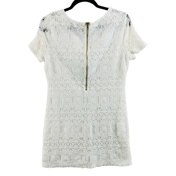 Lulus Shift Dress Mini Lace Overlay Short Sleeve White Zipper Size L - Image 2