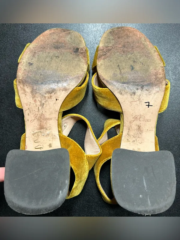 J.Crew Size 7 Penny Amber Gold Velvet Sandals - Image 5