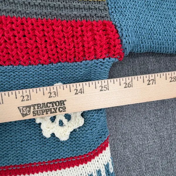 POL Oversized Colorblock Striped Chunky Quarter Zip Sweater Boho Crochet Flower - Image 8