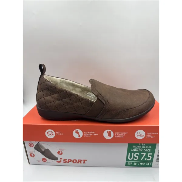 JSport Women's Casual Loafer Slip On Shoes Flats Faux Fur Lined Brown Size 7.5 - Image 9
